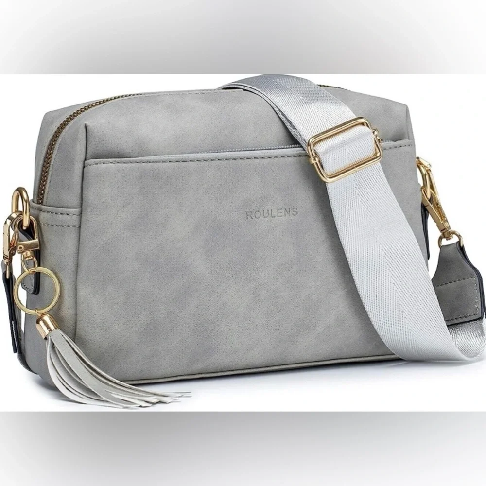 Roulens New Gray Triple Zip Small Crossbody Bag